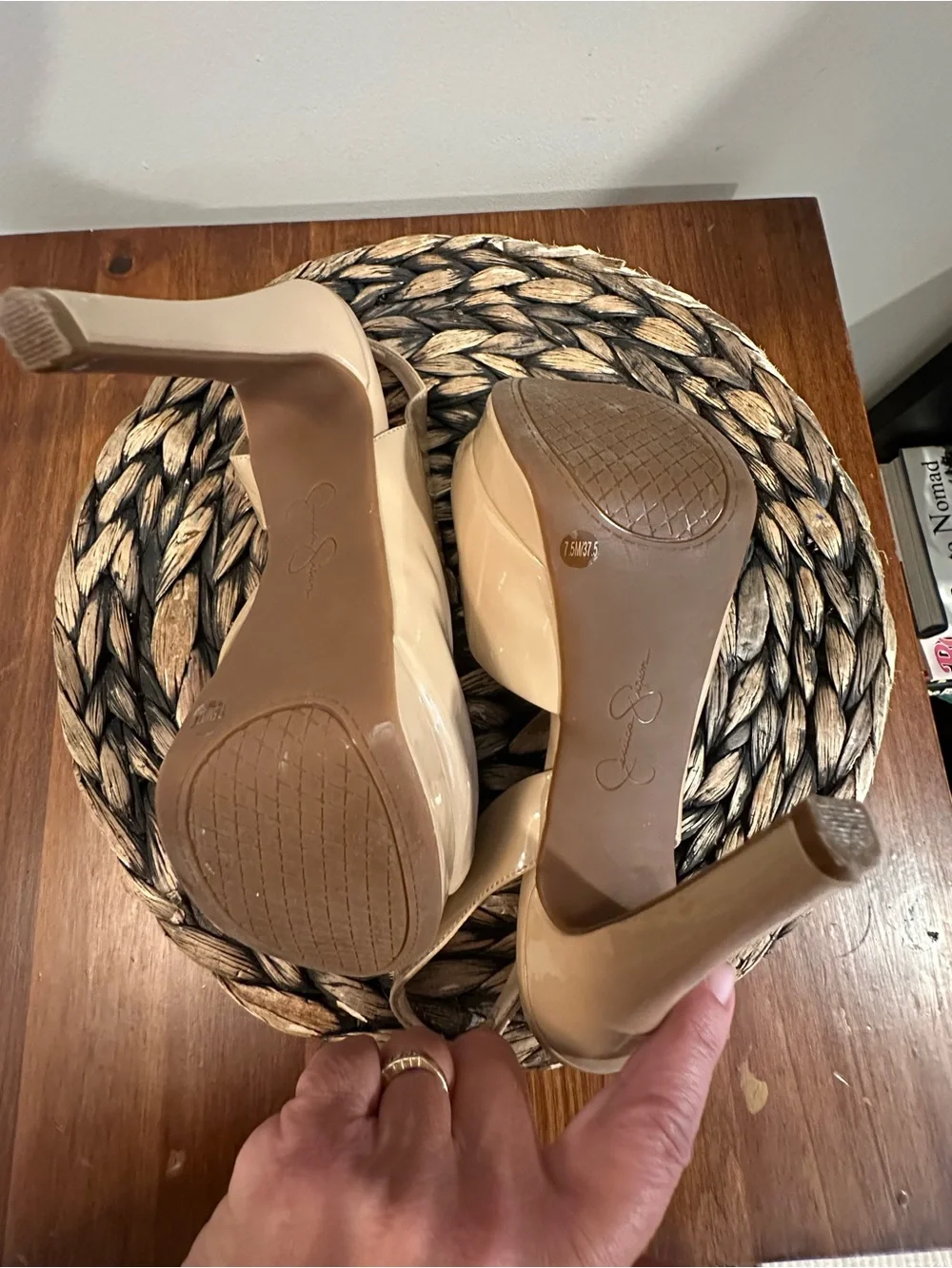 Jessica Simpson Sibilla Peep Toe Slingback Platform Pumps – Chai Latte – 7.5